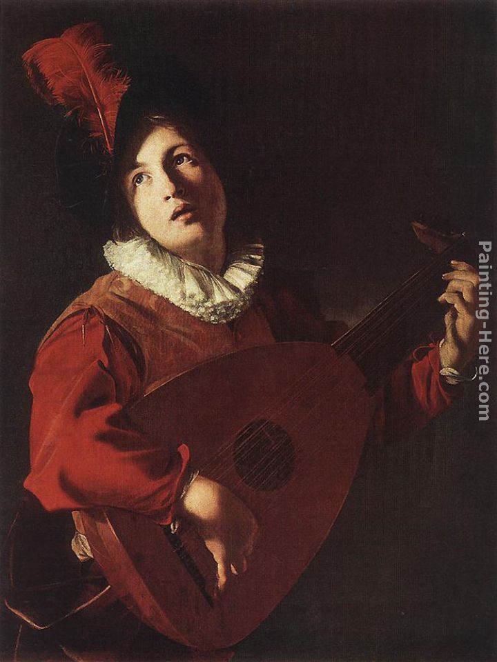 Lute Playing Young painting - Bartolomeo Manfredi Lute Playing Young art painting